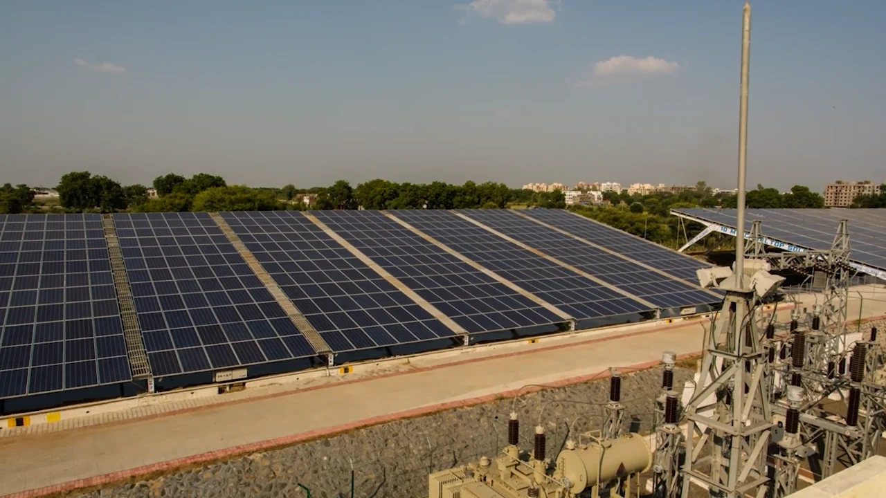 Solar panels stretching towards the horizon