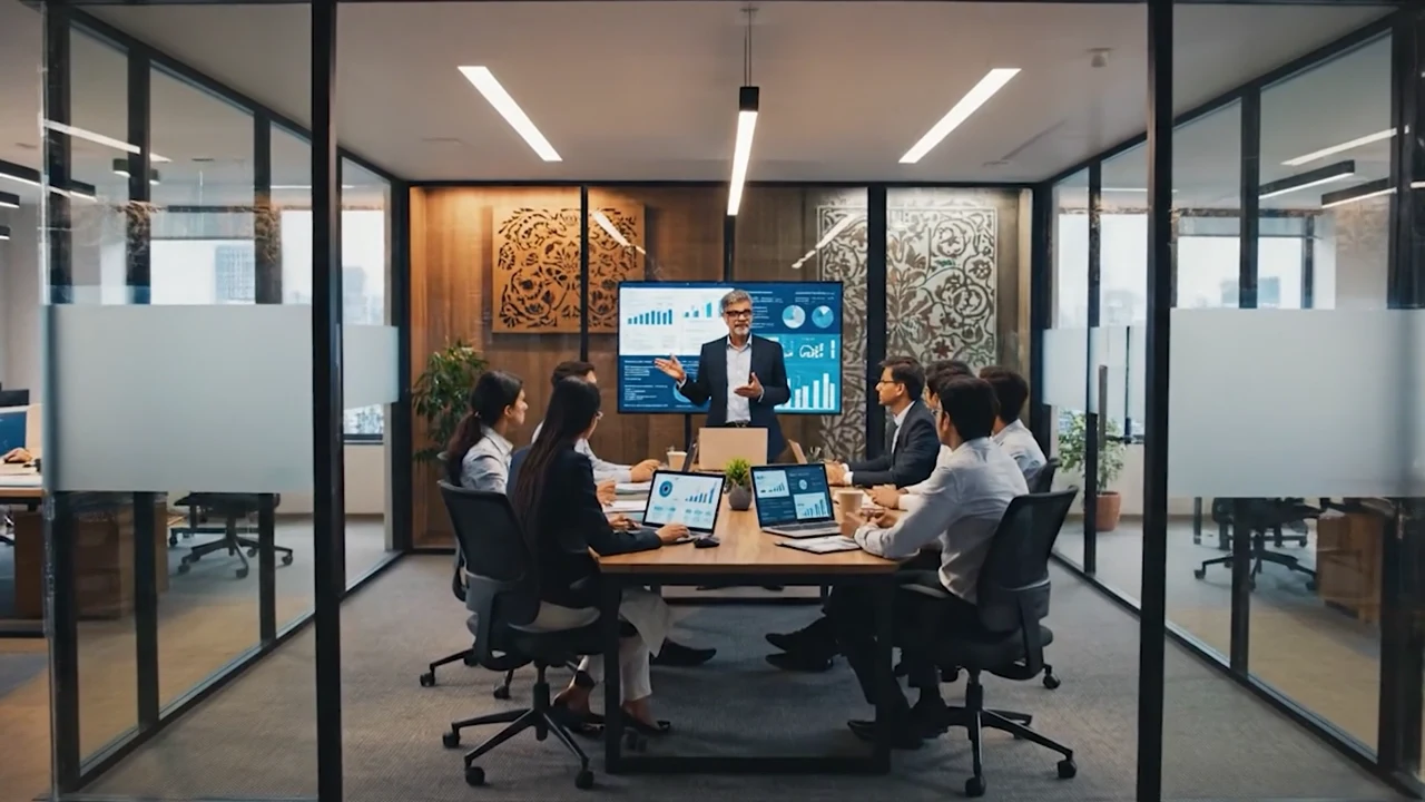 A team sharing ideas in a meeting