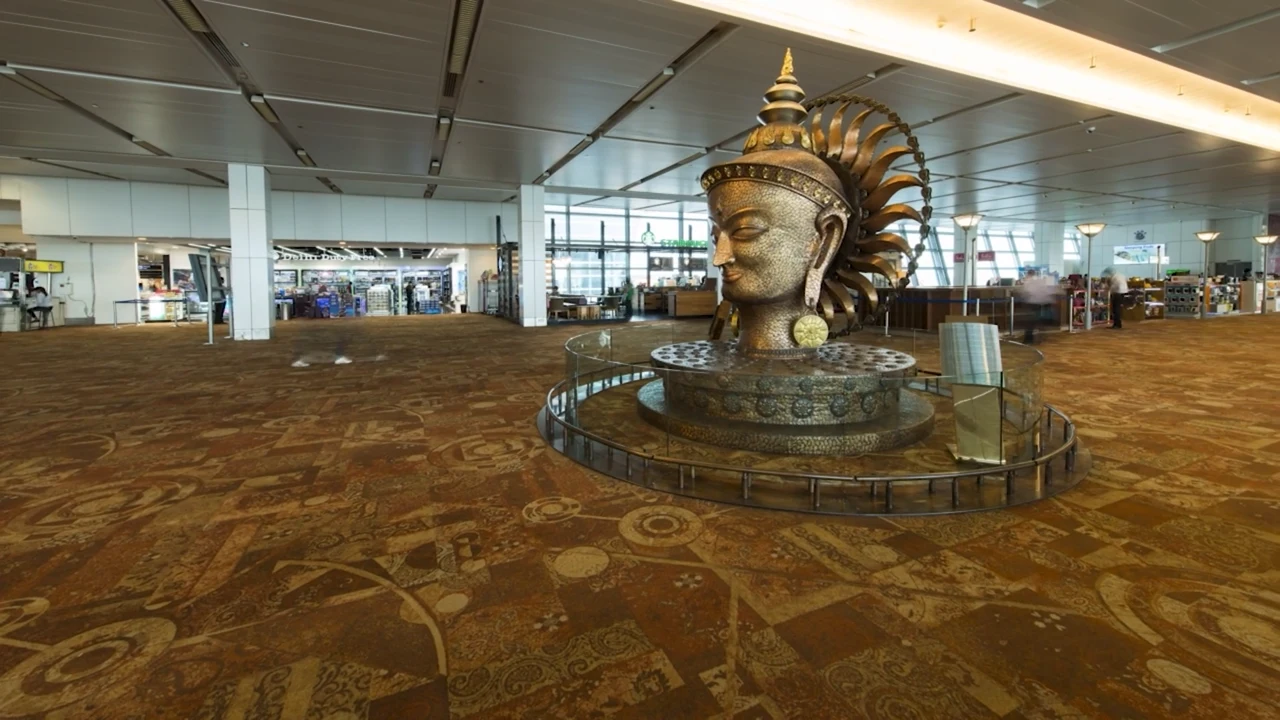 Architecture and people inside an airport terminal